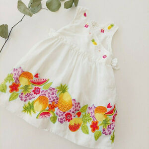 Baby Gap White Linen Embroidered Fruit Dress 6-12M